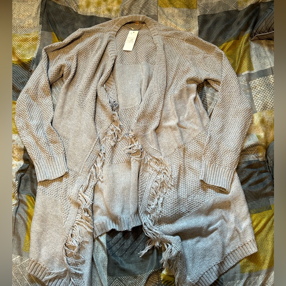 Grey Fringe Cardigan - Size Medium - NWT